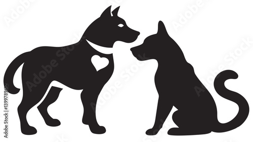 Dog and cat silhouettes a heartwarming image of canine and feline companionship dark background