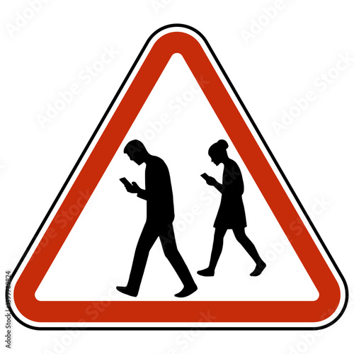 Distracted Pedestrians Hazard Warning Sign on Roadside