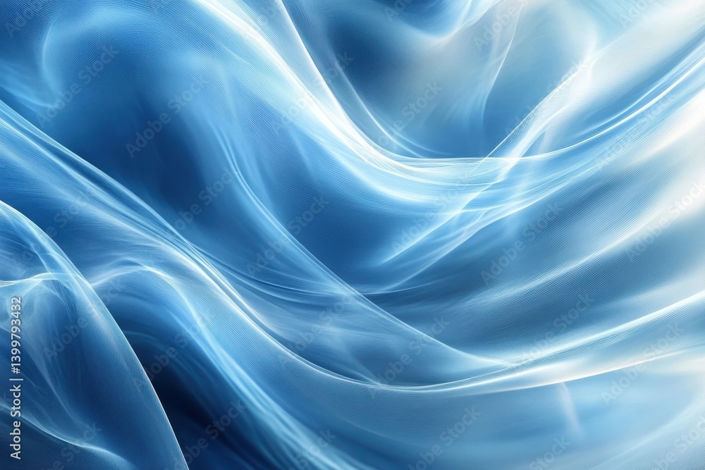 Obraz premium Ethereal blue fabric flowing gracefully in soft light, creating a serene and tranquil atmosphere