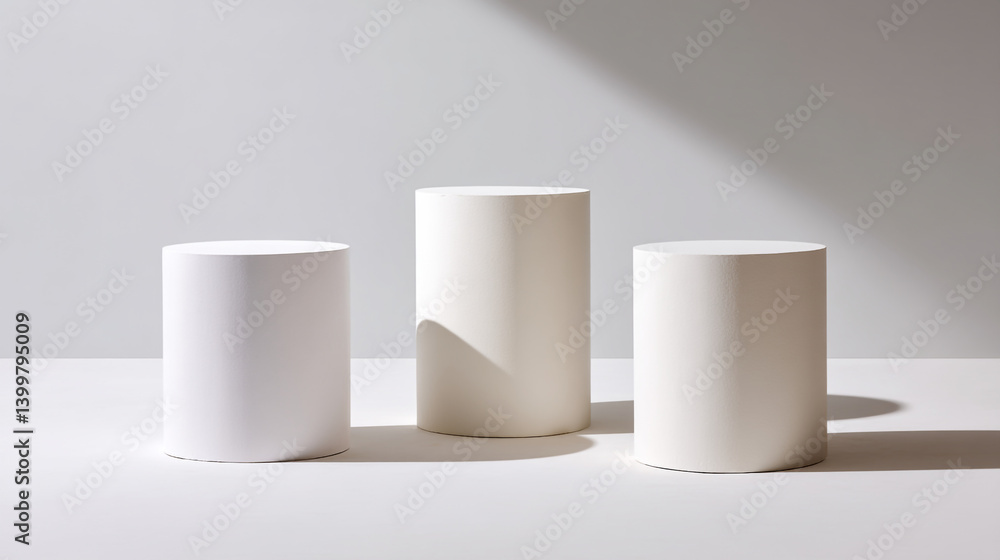 White cylinder product display stands for minimalist product showcase and presentation backdrop studio scene White cylinder product display stands for minimalist product showcase and presentation backdrop studio scene