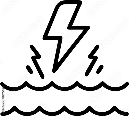 Flash flood in outline icon style, Water Related Disasters theme.