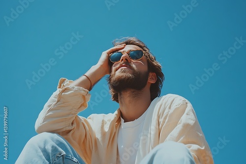 Man Posing, Sky Background
