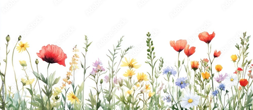 Obraz premium Watercolor Meadow Flowers Background