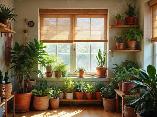 Cozy plant-filled corner with macrame and succulents