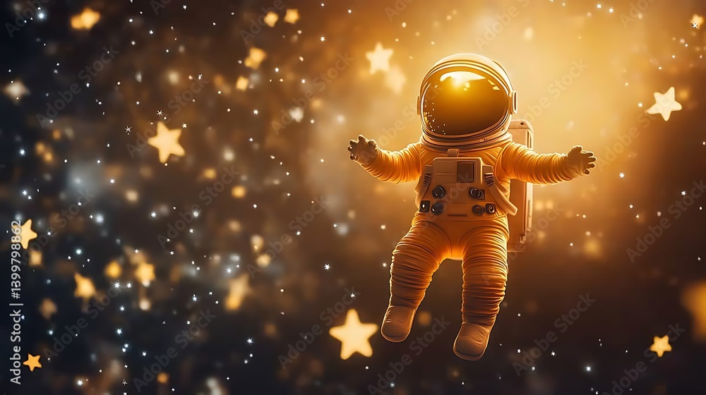 Fototapeta premium Astronaut floating in space surrounded by glowing stars, depicting exploration and adventure