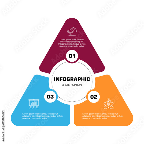 Vector triangle element for infographic. Template for cycling diagram, graph, presentation. Business concept with 3 options, parts, steps or processes. 