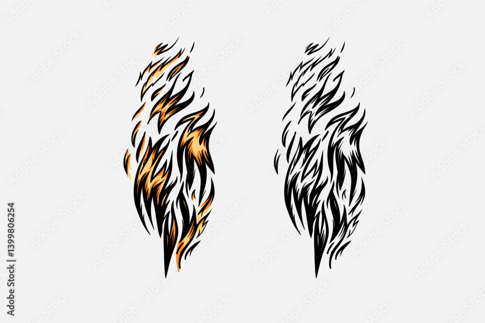 Obraz premium Outline Flame Set Hand Drawn Vector Image