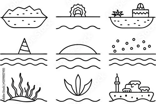 deep sea trench line art illustration of ocean