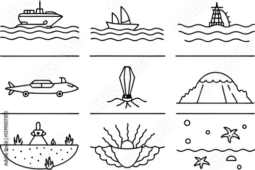 deep sea trench line art representing ocean depths