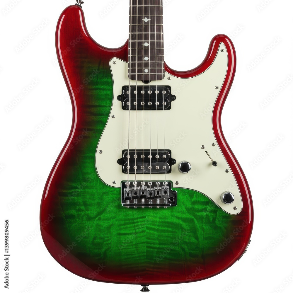 Naklejka premium Electric guitar close up shot on white background