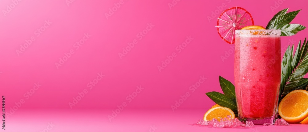 Refreshing Summer Drink on Bright Pink Background for Promotion Refreshing Summer Drink on Bright Pink Background for Promotion