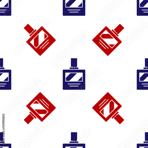 Blue and red Aftershave icon isolated seamless pattern on white background. Cologne spray icon. Male perfume bottle. Vector Illustration