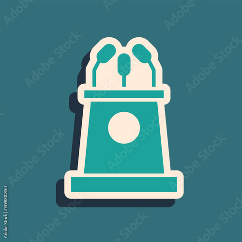 Green Stage stand or debate podium rostrum icon isolated on green background. Conference speech tribune. Long shadow style. Vector Illustration