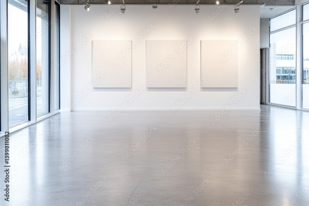 Minimalist Modern Hallway in White Art Gallery with Empty Canvases Minimalist Modern Hallway in White Art Gallery with Empty Canvases