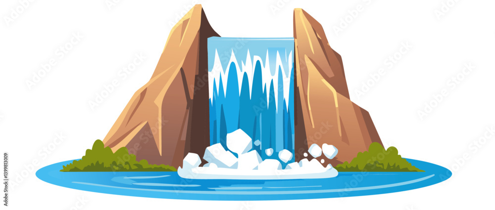 illustration of a rock with waterfall landscape vector icon design