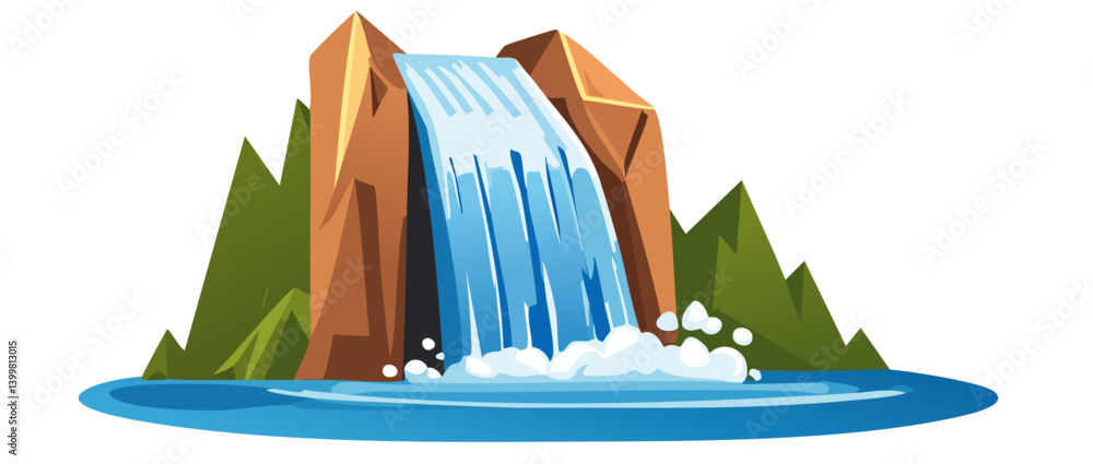 illustration of a rock with waterfall landscape vector icon design