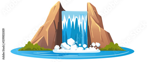 illustration of a rock with waterfall landscape vector icon design