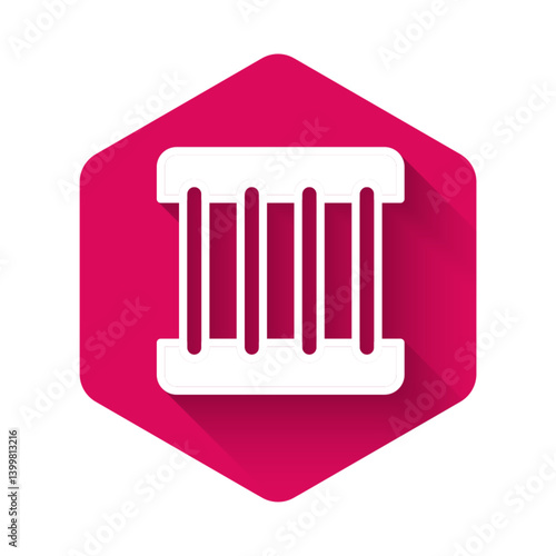White Prison window icon isolated with long shadow. Pink hexagon button. Vector