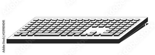 Minimal tilted retro-style keyboard 2D line object. 90s computing nostalgia. Typing accessory hardware. Vintage gadget input isolated clipart vector ink outline item. Monochrome spot illustration