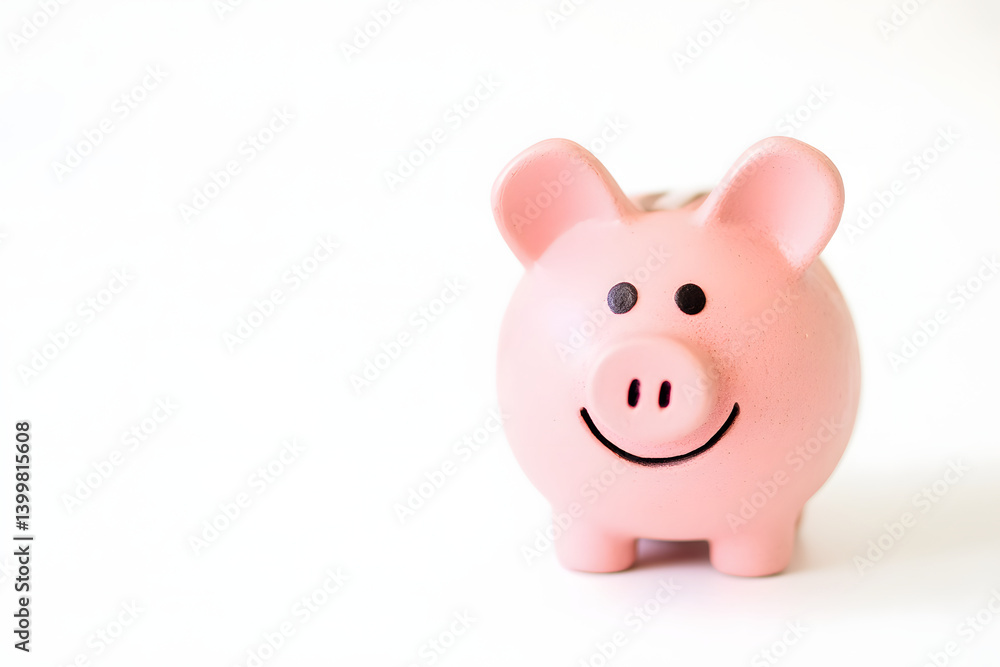 白背景にピンクのブタの貯金箱。シンプルで可愛い節約や金融イメージに最適 白背景にピンクのブタの貯金箱。シンプルで可愛い節約や金融イメージに最適