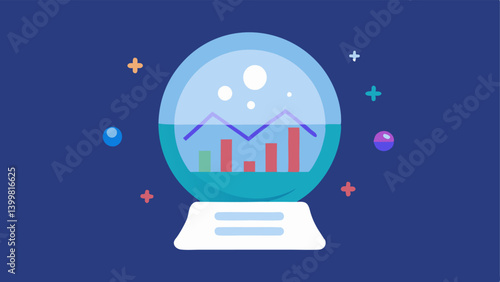 Market Trend Prediction A futuristic crystal ball showing rising and falling graphs with AI elements around it symbolizing predictive analytics in trading.