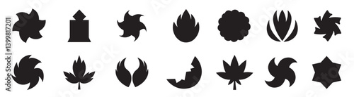 business symbol abstract geomatic shape decorative botanical flower outline spiral swirl energy motion texture set vintage circle leaf fire water bird wing retro