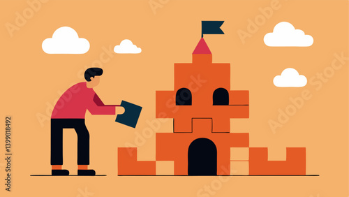 Castle of SelfWorth An illustration of a person constructing a strong castle labeled SelfWorth using bricks of selfcompassion gratitude and personal strengths while dismantling a