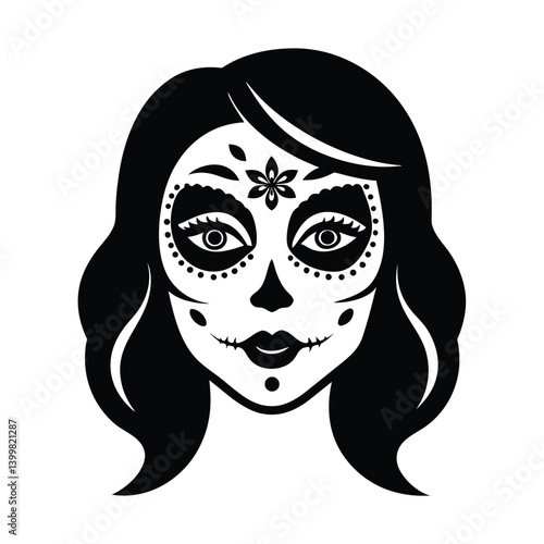 catrina face elegant makeup vector art silhouette