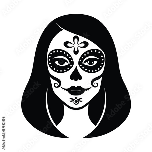 catrina face elegant makeup vector art silhouette