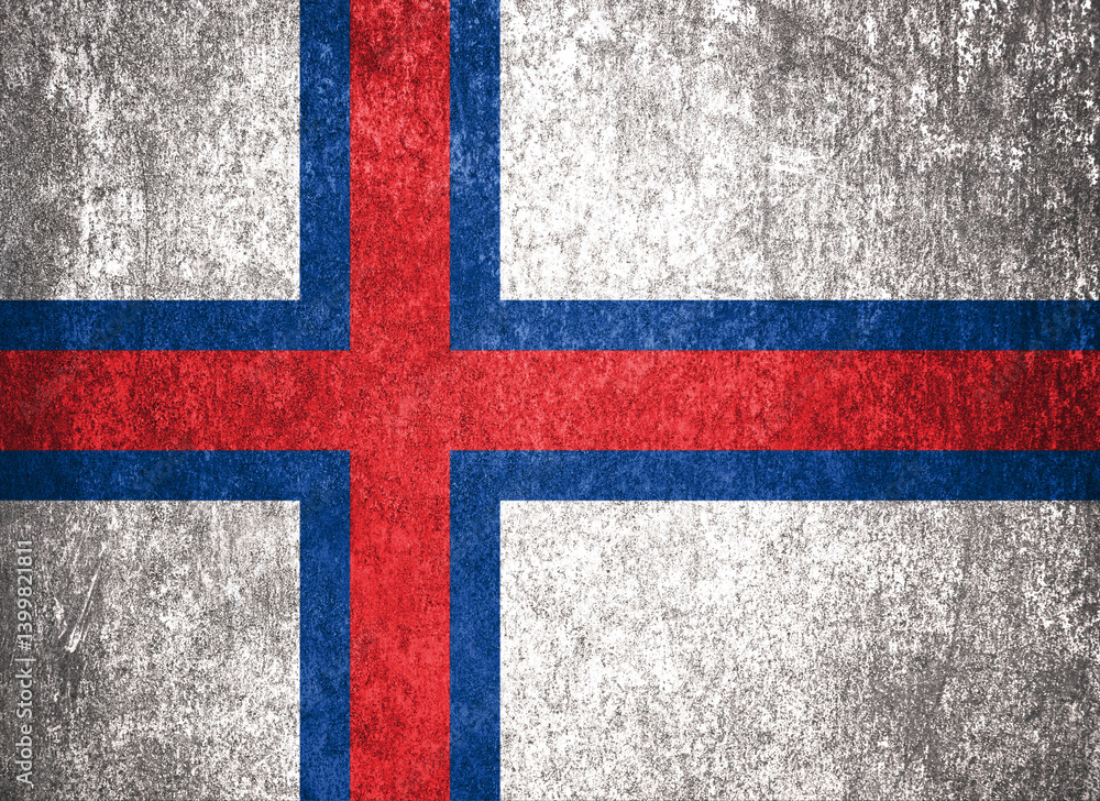 Faroe Islands State Flag. Dirty Faroe Islands flag on metal surface. Faroe Islands State Flag. Dirty Faroe Islands flag on metal surface.