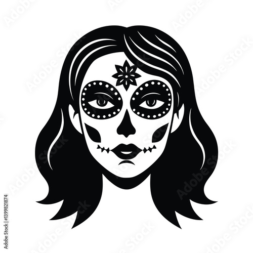 catrina face elegant makeup vector art silhouette