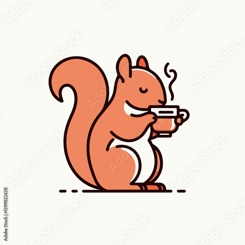 Cozy Squirrel's Coffee Break: An endearing illustration showcases a cheerful squirrel, savoring a warm cup of coffee. The artwork captures a moment of serene enjoyment.