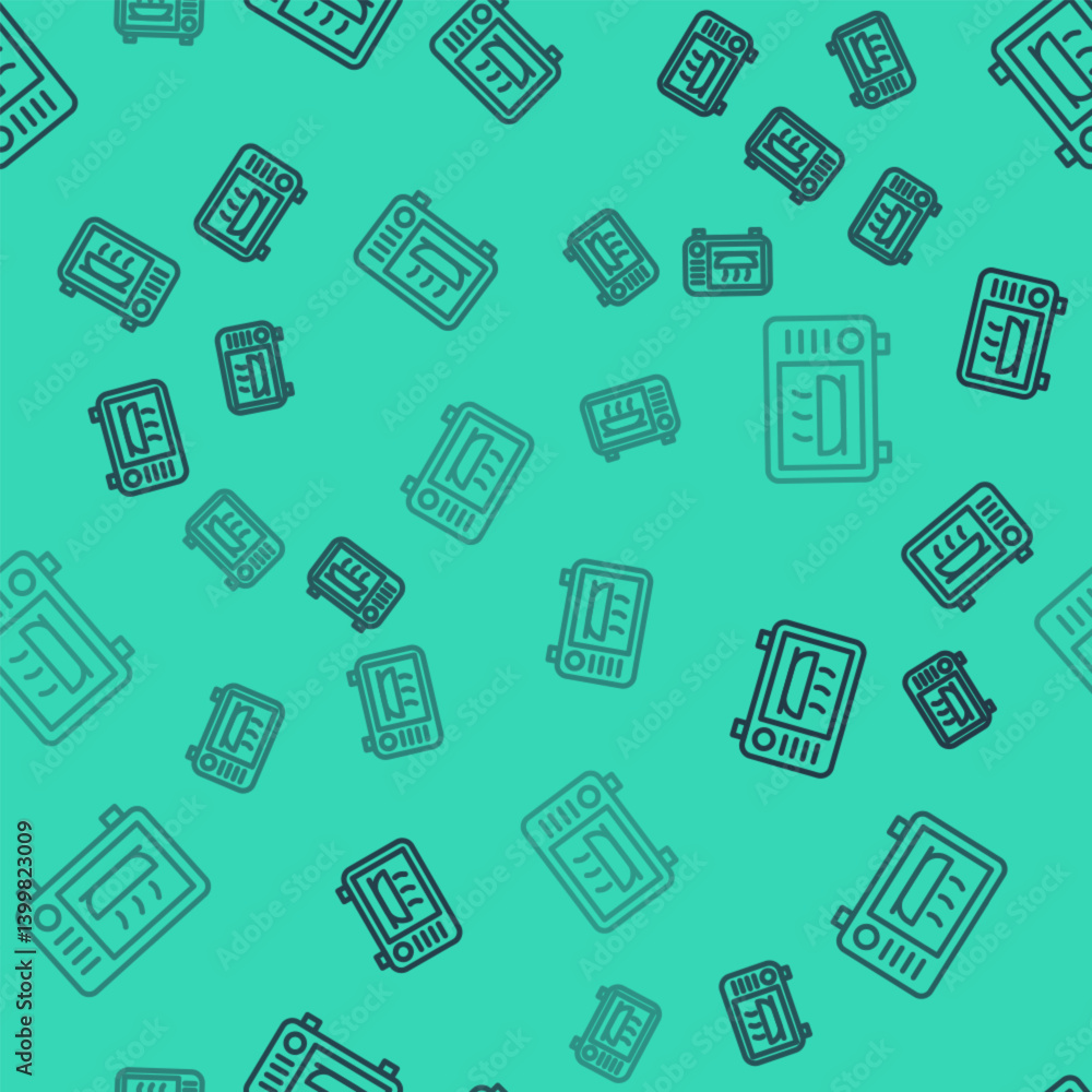 Black line Microwave oven icon isolated seamless pattern on green background. Home appliances icon. Vector Black line Microwave oven icon isolated seamless pattern on green background. Home appliances icon. Vector