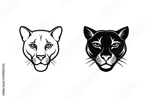 Minimalist Black And White Cougar Head Vector Graphic Illustrations