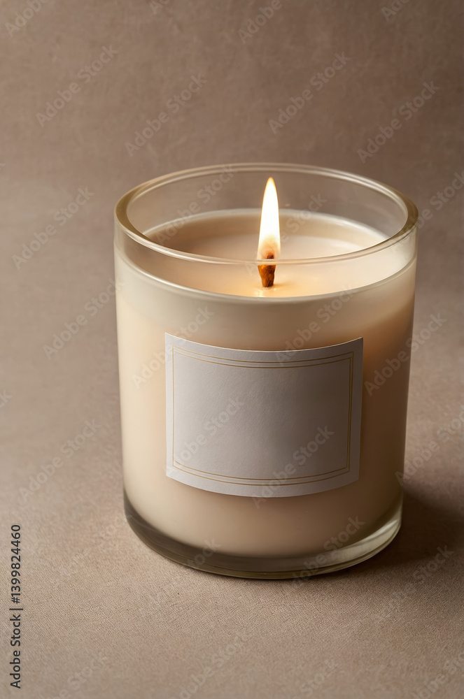 Elegant scented candle flickers softly on a neutral background creating a warm atmosphere for relaxation and ambiance enhancement Elegant scented candle flickers softly on a neutral background creating a warm atmosphere for relaxation and ambiance enhancement