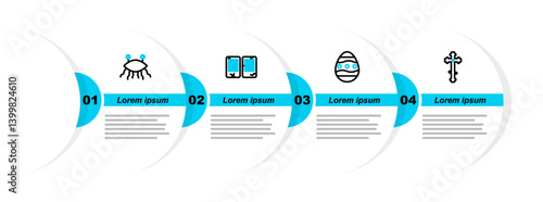 Set line Christian cross, Easter egg, The commandments and Pastafarianism icon. Vector