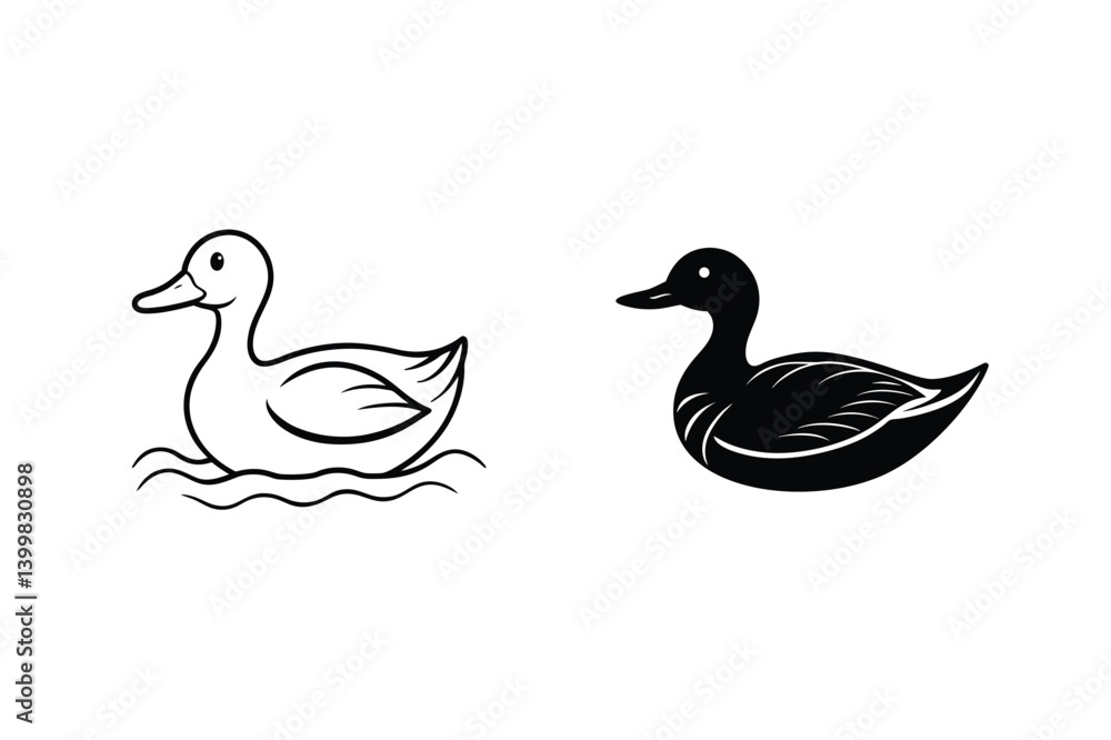 Duck Vector Illustration In Black And White Style For Logo Design Duck Vector Illustration In Black And White Style For Logo Design