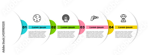 Set line Planet Mars, Radar, Ray gun and Space capsule. Business infographic template. Vector