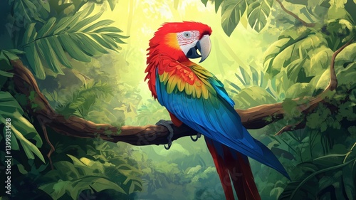 Wallpaper Mural Vibrant parrot perched in lush rainforest during bright daylight Torontodigital.ca