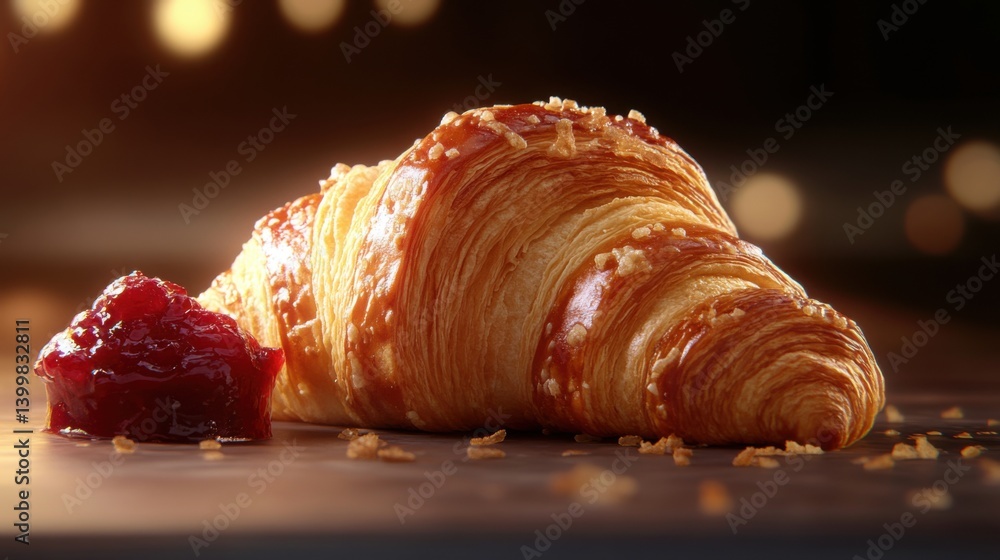 a hyper-realistic studio photo of a gourmet croissant, with flaky layers