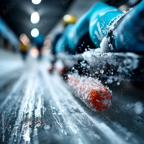 Bobsled Racing on the Icy Track with Water Droplets Winter Olympics