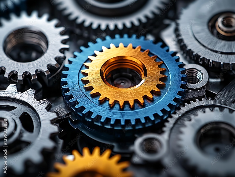 Closeup of Interlocking Gears Shows Precision Mechanics and Engineering Concepts Closeup of Interlocking Gears Shows Precision Mechanics and Engineering Concepts