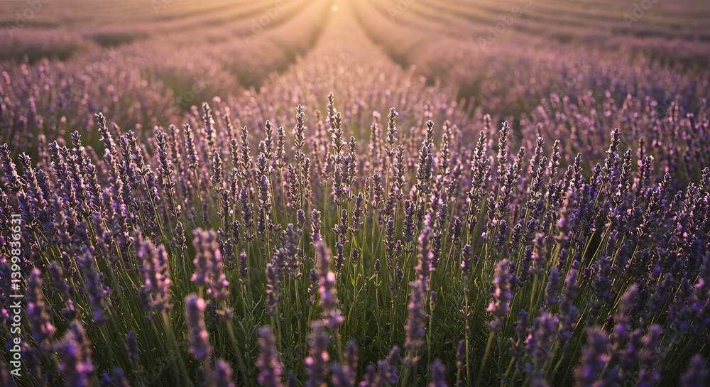 Naklejka premium Lavender's Golden Hour AI Generated