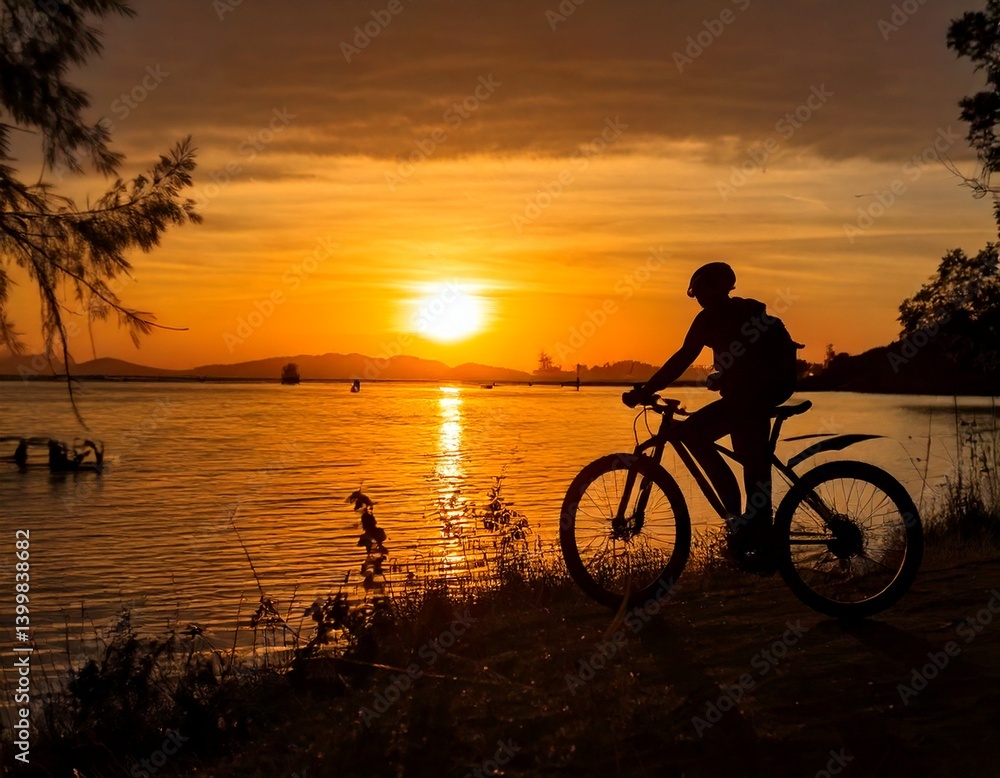 Fototapeta premium サイクリング 夕日