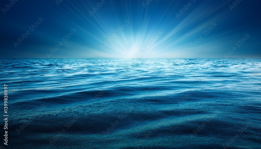 Obraz premium 海面に広がる光の波紋のように、深い青と緑のグラデーションの上を斜めに走る白い光が穏やかな動きを生み出し、静寂の中にエネルギーを感じさせる