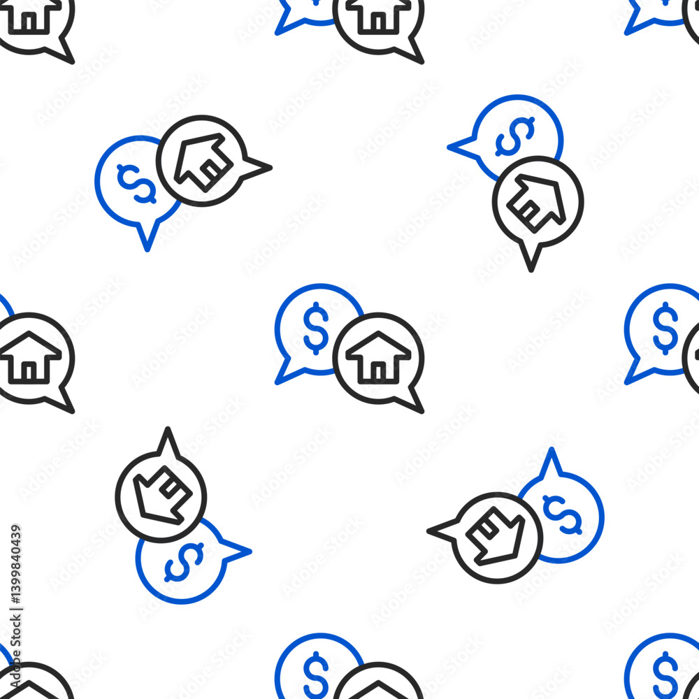 Line Real estate business concept with speech bubbles icon isolated seamless pattern on white background. Colorful outline concept. Vector Line Real estate business concept with speech bubbles icon isolated seamless pattern on white background. Colorful outline concept. Vector