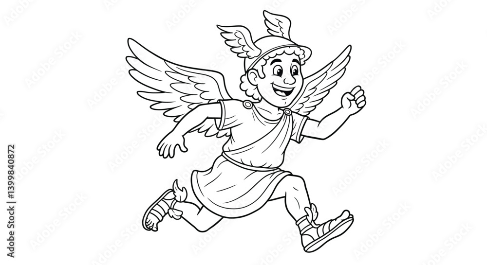 Fototapeta premium Kid Friendly Hermes in Flight with Winged Shoes and Hat for Coloring Fun