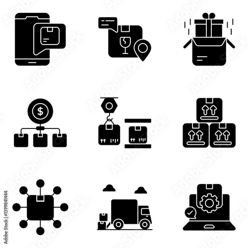 Set of Logistic and Inventory Solid Icons

