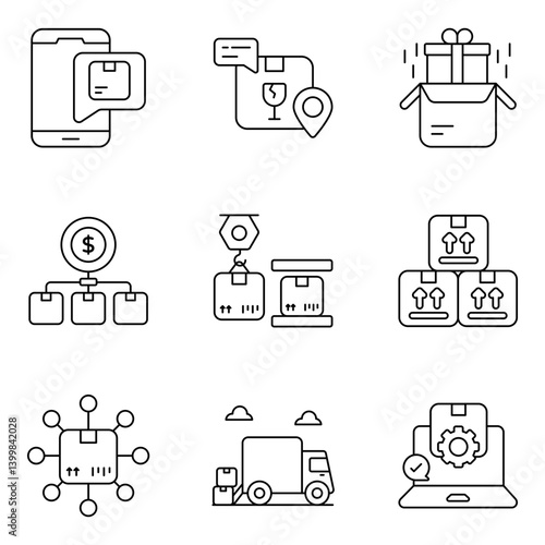 Set of Logistic and Inventory Line Icons


