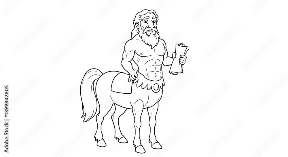 Fototapeta premium Kind and Wise Chiron the Centaur Holding Scroll Coloring Page
